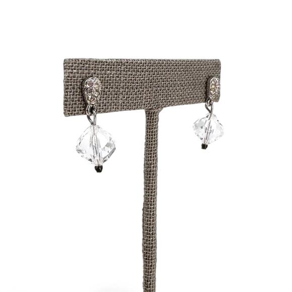 Swarovski Rhinestone Earrings Silver Tone Pave and Clear Crystal Bead Dangle - Picture 8 of 9